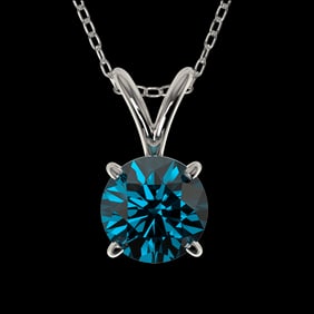0.73 ctw Certified Intense Blue Diamond Necklace 10k White Gold