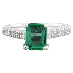 Emerald Diamond Ring 14K White Gold