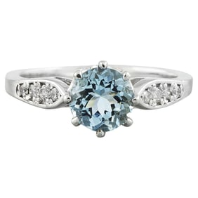 Natural Aquamarine Diamond Ring in 14