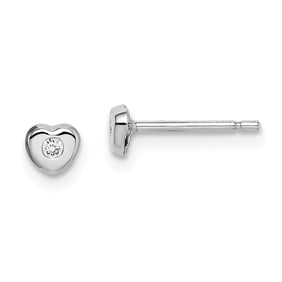 14k White Gold Cubic Zirconia Heart Post Earrings - 49 mm