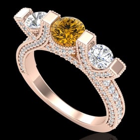 2.3 ctw Intense Fancy Yellow Diamond Micro Pave Ring 18k Rose Gold