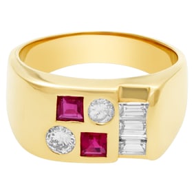 Geometric elegant ruby diamond ring with