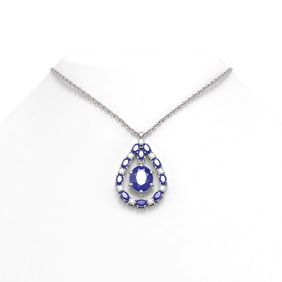 13.08 ctw Sapphire & Diamond Necklace 18K White Gold