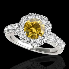 2.25 ctw Certified SI/I Fancy Intense Yellow Diamond Ring 10k White Gold
