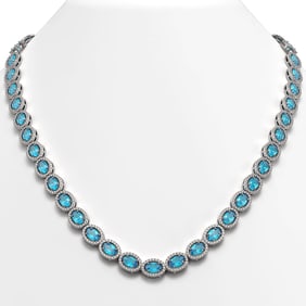33.25 ctw Swiss Topaz & Diamond Micro Pave Halo Necklace 10k White Gold