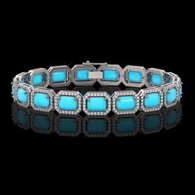 23.66 ctw Turquoise & Diamond Micro Pave Halo Bracelet 10k White Gold