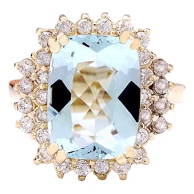 Aquamarine Diamond Ring 14K Yellow Gold