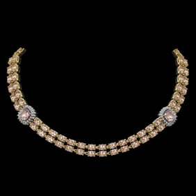 37.49 ctw Morganite & Diamond Necklace 14K Yellow Gold