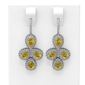 12.76 ctw Canary Citrine & Diamond Earrings 18K White Gold