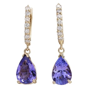 Tanzanite Diamond Earrings 14K Yellow Gold