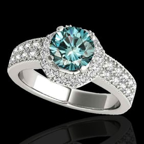 1.4 ctw SI Certified Fancy Blue Diamond Solitaire Halo Ring 10k White Gold