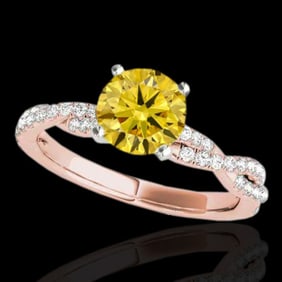 1.25 ctw Certified SI/I Fancy Intense Yellow Diamond Ring 10k Rose Gold