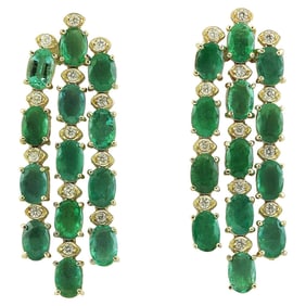 Emerald Diamond Earrings 14K Yellow Gold