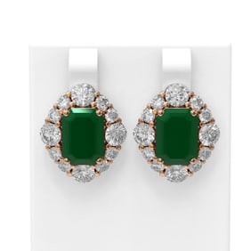 16.12 ctw Emerald & Diamond Earrings 18K Rose Gold