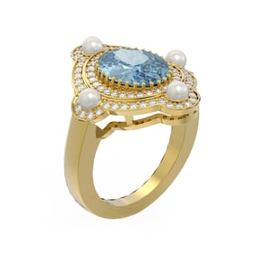 4.18 ctw Blue Topaz & Diamond Ring 18K Yellow Gold