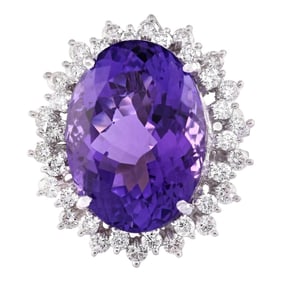 27.50 CTW Amethyst 18K White Gold Diamond Ring
