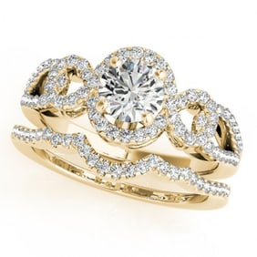 1.32 ctw Certified VS/SI Diamond 2pc Wedding Set Halo 14k Yellow Gold