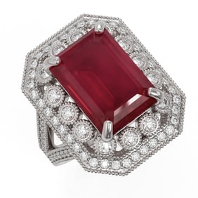 11.98 ctw Certified Ruby & Diamond Victorian Ring 14K White Gold