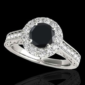1.7 ctw Certified VS Black Diamond Solitaire Halo Ring 10k White Gold