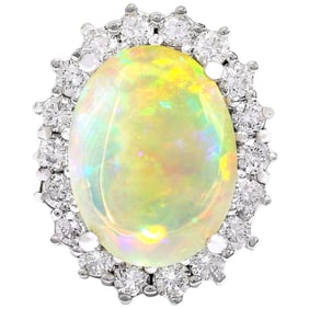 Opal Diamond Ring 14K White Gold