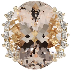 24.99 CTW Morganite 18K Yellow Gold Diamond Ring