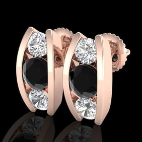 2.18 ctw Fancy Black Diamond Art Deco Stud Earrings 18k Rose Gold