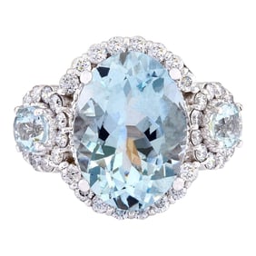 Aquamarine Diamond Ring In 14 Karat