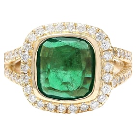 Emerald Diamond Ring 14K Yellow Gold