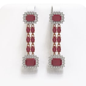 11.98 ctw Ruby & Diamond Earrings 14K Rose Gold
