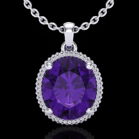 10 ctw Amethyst & Micro Pave VS/SI Diamond Necklace 18k White Gold