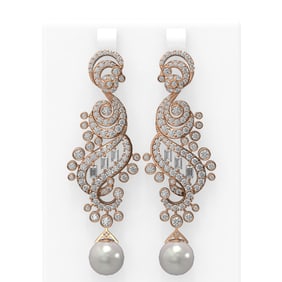 6.52 ctw Diamond & Pearl Earrings 18K Rose Gold