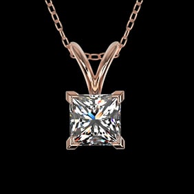 0.50 ctw Certified VS/SI Quality Princess Diamond Necklace 10k Rose Gold