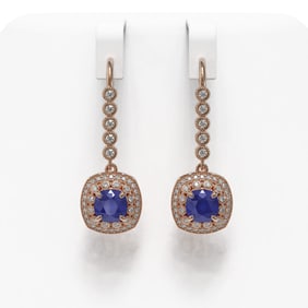 5.1 ctw Certified Sapphire & Diamond Victorian Earrings 14K Rose Gold