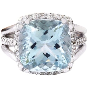 Natural Aquamarine 14 Karat Solid White