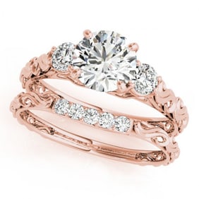 1.39 ctw VS/SI Diamond 3 Stone 2pc Wedding Set 14k Rose Gold