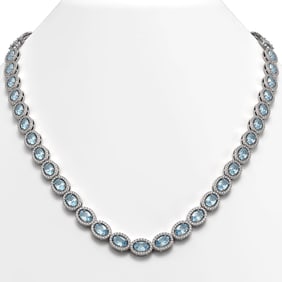 24.65 ctw Aquamarine & Diamond Micro Pave Halo Necklace 10k White Gold