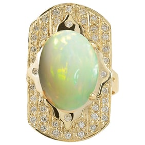 Opal 14K Yellow Gold Diamond Ring