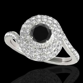 2.11 ctw Certified VS Black Diamond Solitaire Halo Ring 10k White Gold