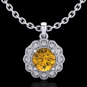 1.15 ctw Intense Fancy Yellow Diamond Art Deco Necklace 18k White Gold