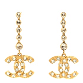 Chanel Crystal CC Drop Earrings Gold