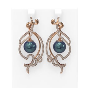 1.68 ctw Diamond & Pearl Earrings 18K Rose Gold