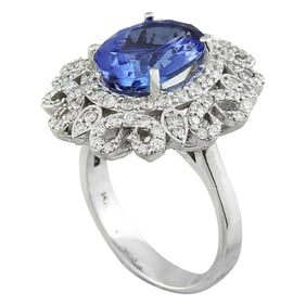 Natural Tanzanite Diamond Ring In 14