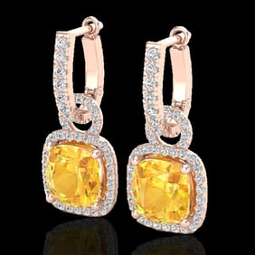 7 ctw Citrine & Micro Pave VS/SI Diamond Earrings 14k Rose Gold