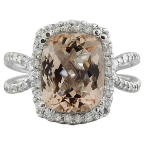 Morganite Diamond Ring 14K White Gold