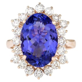 Natural Tanzanite Diamond Ring In 14