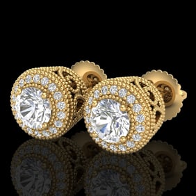 1.55 ctw VS/SI Diamond Solitaire Art Deco Stud Earrings 18k Yellow Gold