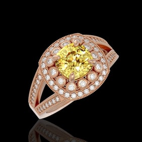 2.09 ctw Canary Citrine & Diamond Victorian Ring 14K Rose Gold