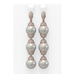 3 ctw Diamond & Pearl Earrings 18K Rose Gold