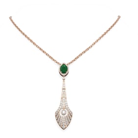 4.77 ctw Emerald & Diamond Necklace 18K Rose Gold