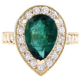 Emerald Diamond Ring 14K Yellow Gold